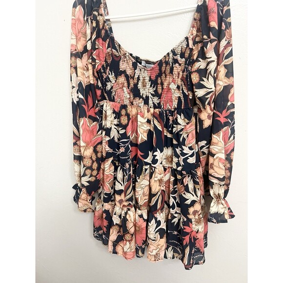 Baltic Born Floral Chiffon Mini Dress Smocked Cottagecore Whimsigoth S New - Picture 2 of 10